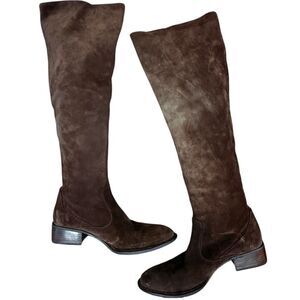 BORN CROWN Cricket Suede Boots Brown Leather Boots Tall Knee High Riding Boots S